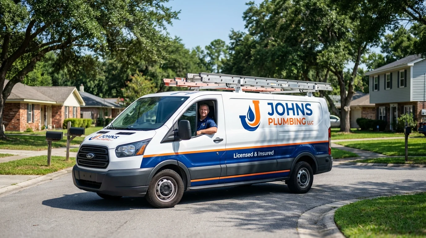 Johns Plumbing LLC service van in Van Buren, AR
