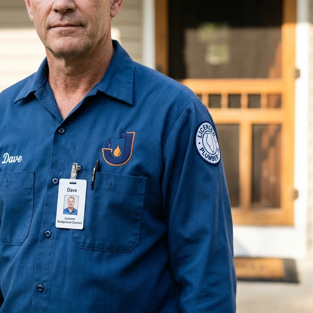 Licensed plumber showing ID badge in Van Buren, AR
