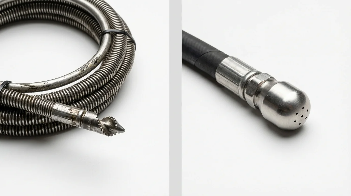 Drain snake cable and hydro jetting nozzle used for drain cleaning in Van Buren, AR