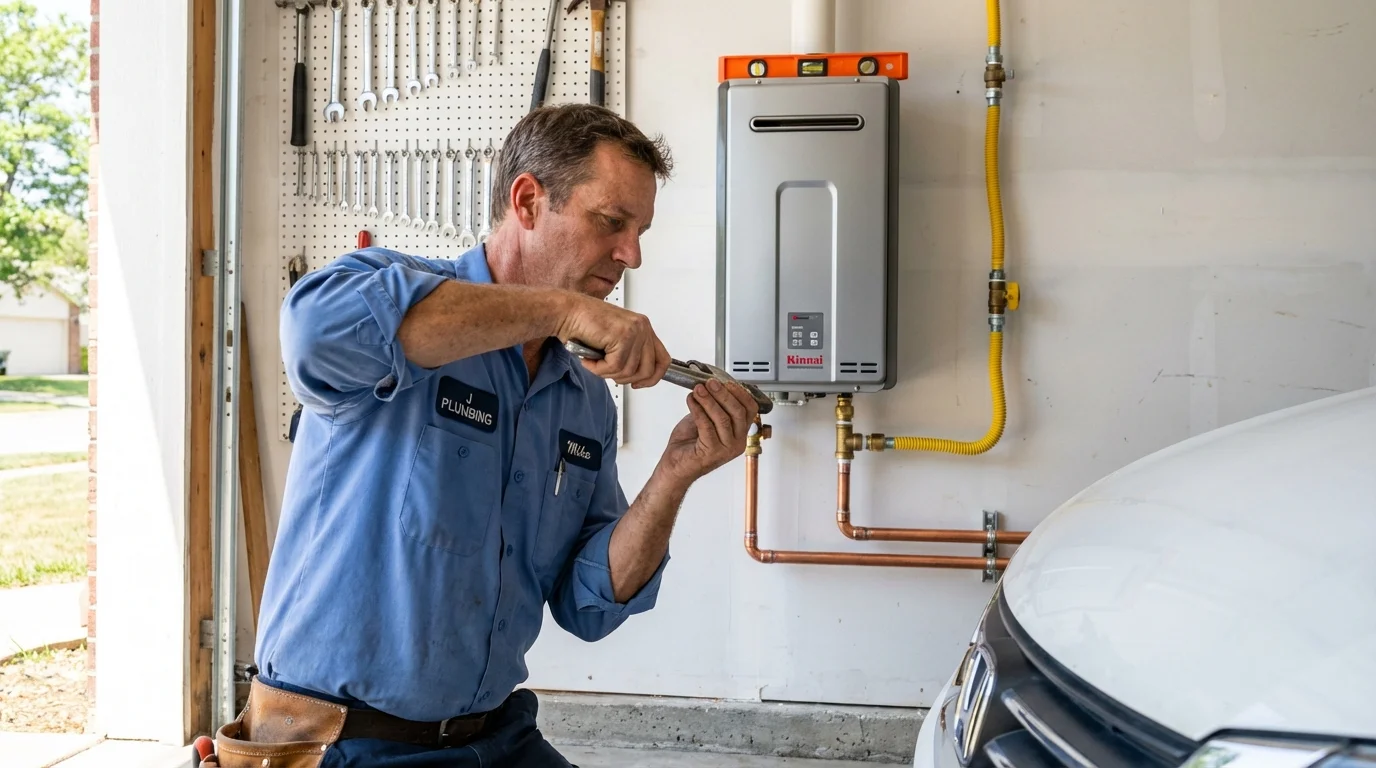 Tankless water heater installation by a Johns Plumbing LLC plumber in Van Buren