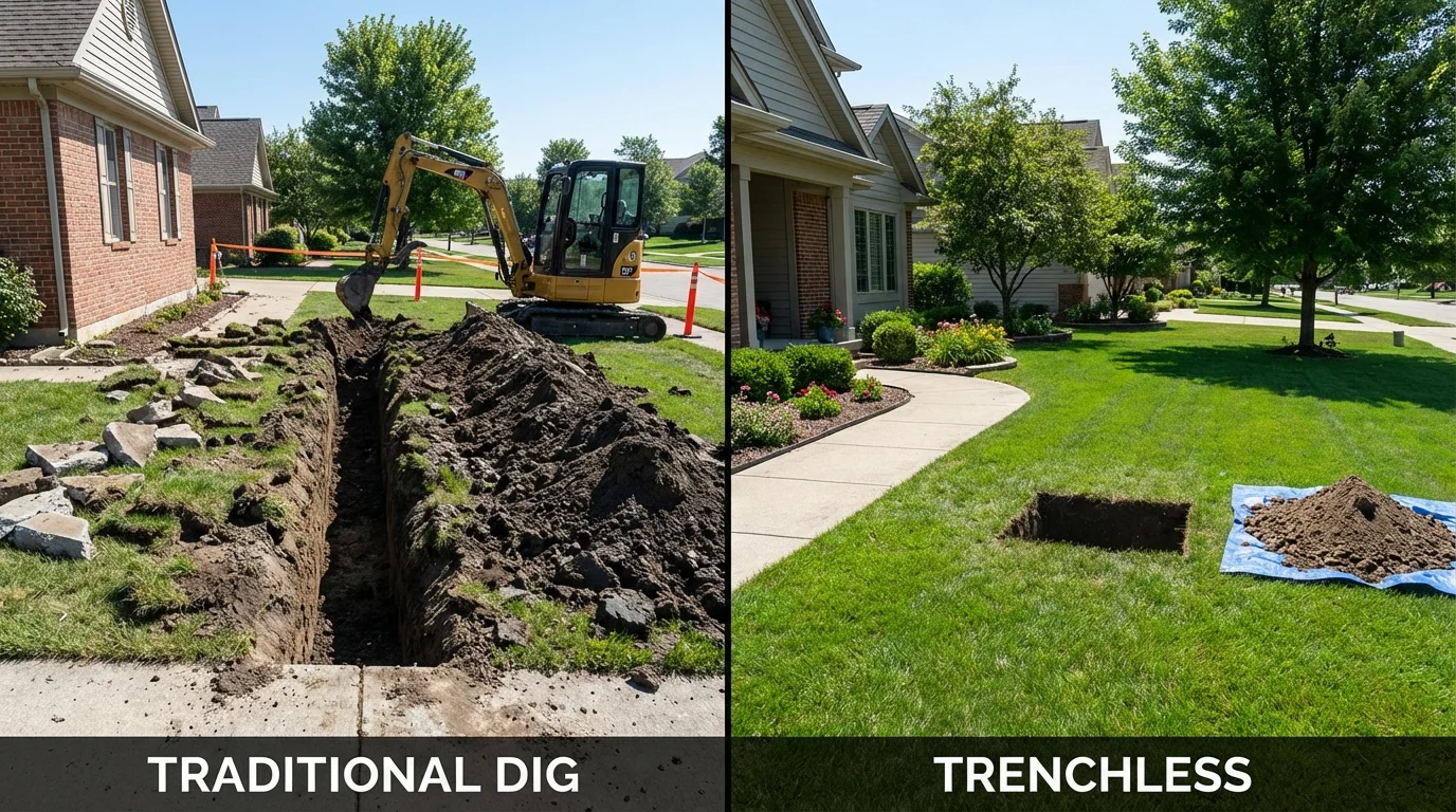Trenchless sewer repair with minimal yard damage versus traditional excavation in Van Buren, AR